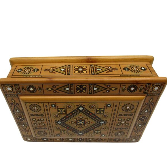 Rare Ukrainian Wooden Inlaid Carved Jewelry Box with Geometric VINTAGE 12 Inches - Picture 2 of 12